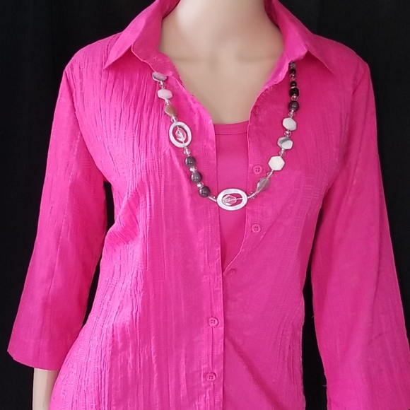 STUDIO WORKS Bright PINK 👚 button Shirt & Tank 💟 - Picture 2 of 8